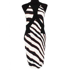 Roberto Cavalli White Black Racerback Dress 44 Sleeveless Zebra Print Medium NEW